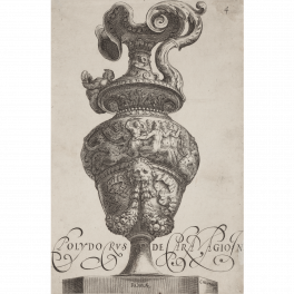 Vase with a grotesque heead and a secene of a battle of ichthyocentaurs