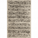 Ten friezes arranged horizontally with vine, masks, tendrils, dolphins, etc.