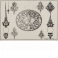 Ornamento ovalado con escena de Eneas y Anquises huyendo de Troya y varios diseños para manillas y llaves de reloj