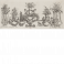 Horizontal ornament panel of eight vases, all filled with flowers