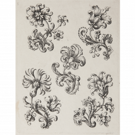 Five embroidery designs consisting of stylized flowers