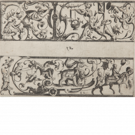 Two panels with grotesque figures