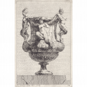 Vase decorated with two standing satyrs leaning on the mouth, and tritoness sitting on the handle.