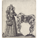 Coat-of-arms template with lady with an ostrich feather fan