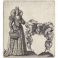 Plantilla para escudo heráldico con dama con abanico de plumas de avestruz