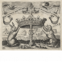 Emblema: Corona y cetro sostenidos por un perro y un conejo