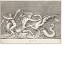 A nymph rides an ichthyocentaur, who fights against a Triton