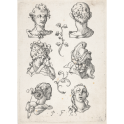 Six heads with two leaf ornaments