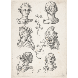 Six heads with two leaf ornaments